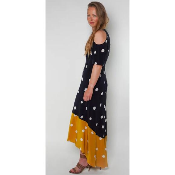 LK Bennett 100% Silk Leia Dress Polka Dot High Low Color Block Midi Maxi Blue - Picture 3 of 12